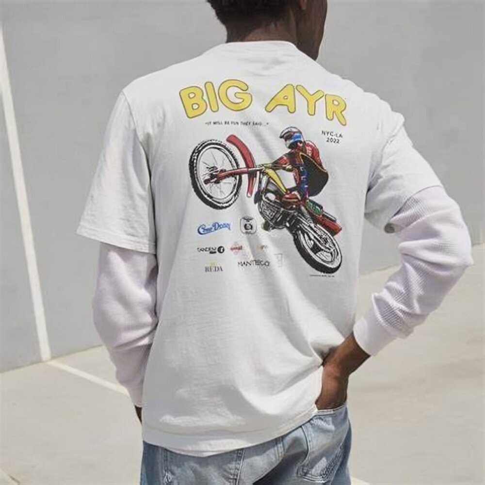 NWT AYR The Big AYR Mens White Graphic Tee Dirt Bike Cotton